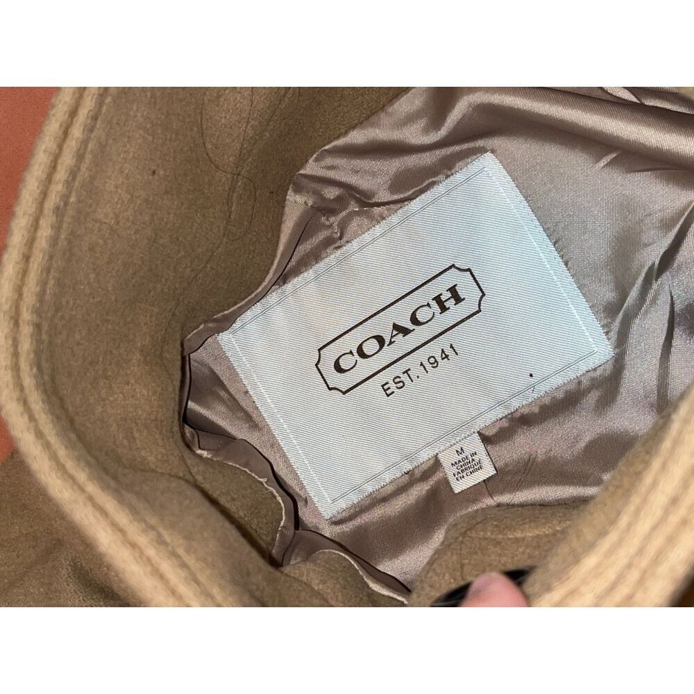 COACH Wool Angora two tones Coat Black Beige logo buttons sz Medium - Picture 6 of 9